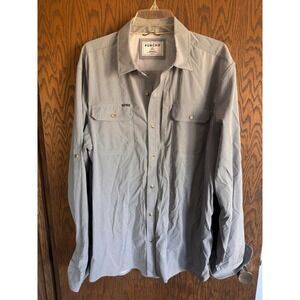 Poncho Outdoors Mens XXL Slim Fit Fishing Shirt Blue Stripe Magnetic Pockets LS